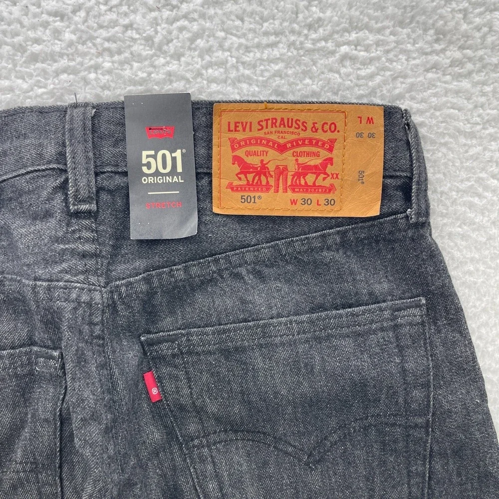 Levis 501 Jeans Mens 30x30 Black Original Straight Dark Wash Denim Grunge Goth